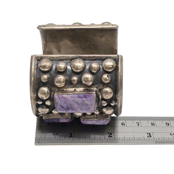 Bill Mex Dineh' Large Sterling Silver Charoite Wide Cuff Bracelet #20983 - Picture 9 of 10